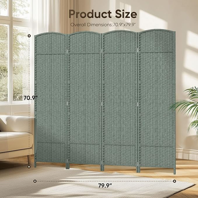 Rattan Room Divider, 4-Panel Folding Privacy Screen 6ft. Extra Wide | Room - Image 2