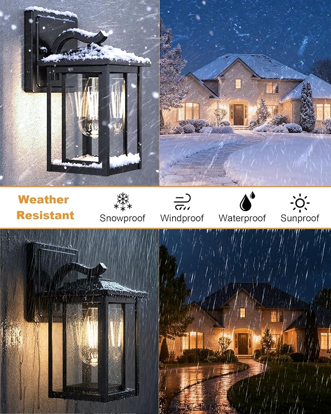 LTBLIGHT Dusk to Dawn Outdoor Lighting, Modern Black Waterproof Exterior Wall Sconce, Sensor Front Porch Lights with E26 Base for House Garage Patio Front Door, 120V