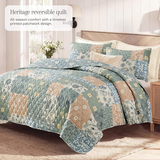 Oversized Queen Quilt Set-3 Pieces Soft Bedding Floral Patchwork Coverlet | All - Image 6