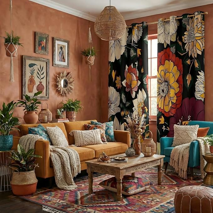 NICETOWN 100% Blackout Boho Floral Curtains - Image 9