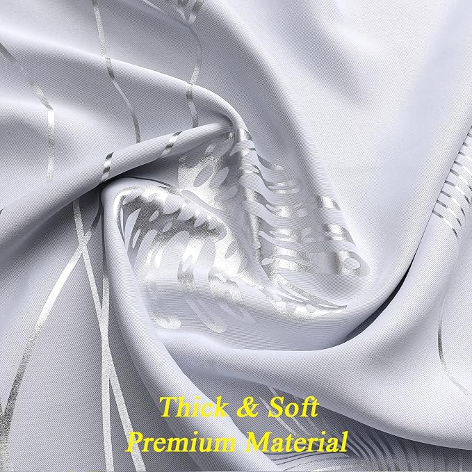 Greyish White 108 Inches Long Silver Palm Window Curtain Panels Room Darkening - Image 5