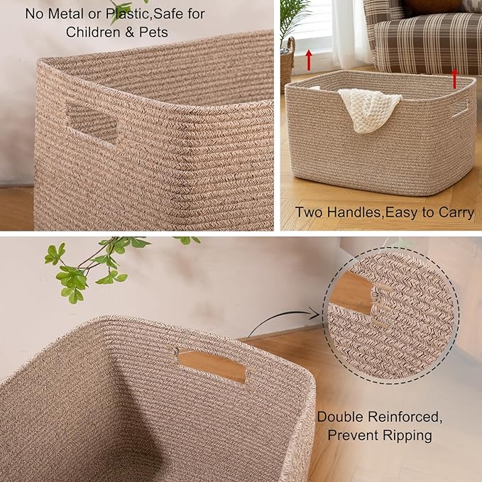 OIAHOMY XXLarge Rectangle Blanket Basket-96L, Cotton Woven Basket - Image 4