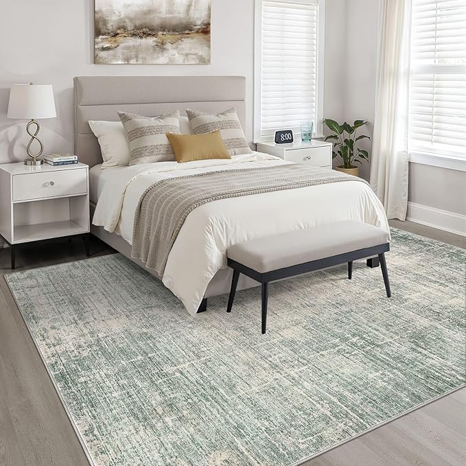10x14 Area Rugs Living Room: Washable Large Neutral Green Rug Abstract Soft Modern Stain Resistant Indoor Floor Non-Slip Carpet for Bedroom Nursery Kids Office Playroom Dining Room Under Table Home