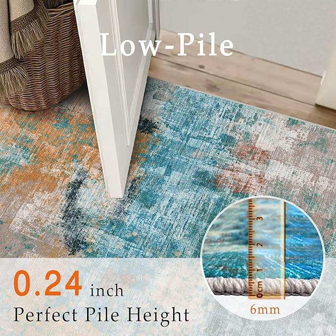 vivorug Washable Rug, Ultra Soft Area Rug 4x6, Non Slip Abstract Small Rug, Stain Resistant Rugs for Living Room Bedroom, Modern Style, Rosy Clouds