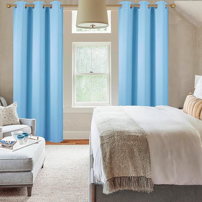 Diraysid Sky Blue Grommet Blackout Curtains - Image 7