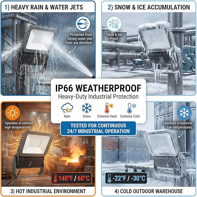 XXBSAZ 200W LED Flood Light Outdoor, High Output Plug-in & Hardwired Commercial Work Light, IP66 Waterproof 6500K Daylight for Parking Areas, Warehouses & Loading Zones (2 Pack)