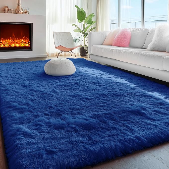 Navy Blue Rug 5x8 Ft Fluffy Shag Rugs - Image 5