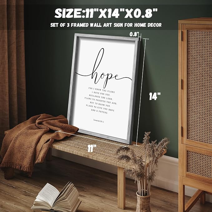 Houmury Set of 3 Framed Farmhouse Bible Verses Wall Decor Sign 11”x14” - Image 5