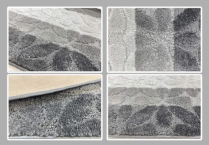 Custom Length Hallway Runner Rug,Slip Resistant,Flower Grey, 26 Inch X 5 feet, Sold and Priced Per Foot