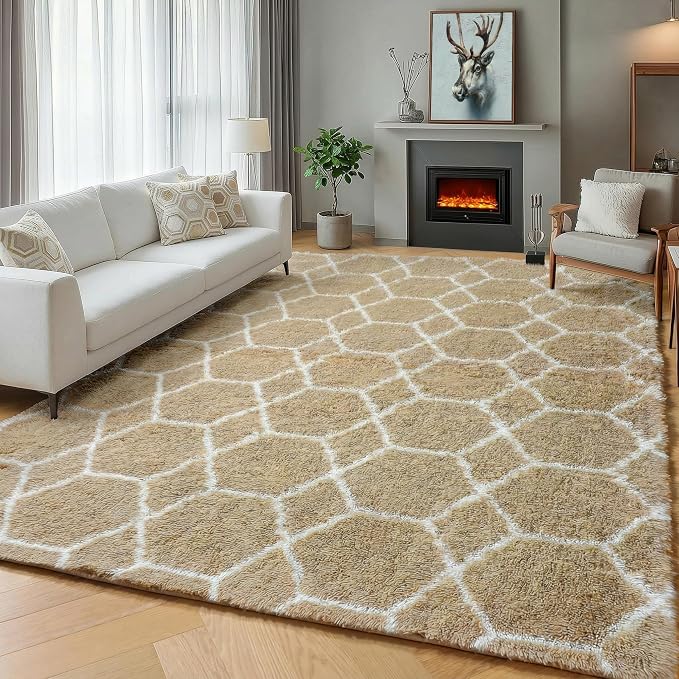 Area Rugs for Bedroom Living Room, 4x6 Fluffy Beige and White Throw Rug - Image 5