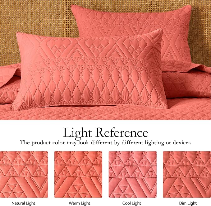 akkialla King/Cal King Size Quilt Bedding Set, Coral Lightweight Microfiber - Image 5