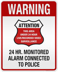Warning 24 HR. Monitored Alarm Connected To Police Sign, 24x30 Inches, 3M EGP Reflective, Rust Free .080 Aluminum, Fade Resistant, Made in USA by My Sign Center