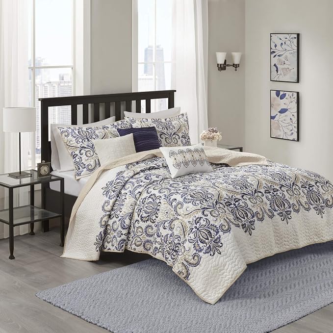 Madison Park Quilt Traditional Damask Design All Season, Lightweight Coverlet - Image 3