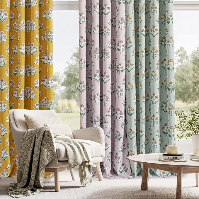RYB HOME 100% Green Blackout Patterned Curtains - Image 4