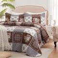 3 Pieces California King Size Quilt Set Brown Oversized 120x120 Inch Bedspread by LEAONME