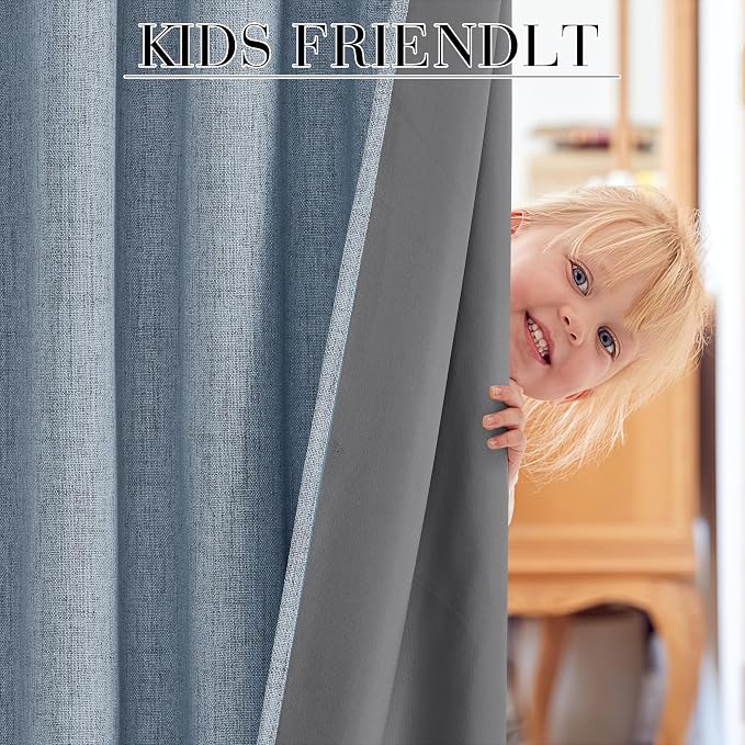RYB HOME Smoky Blue 100% Blackout Curtains 63 Inch Long - Image 5