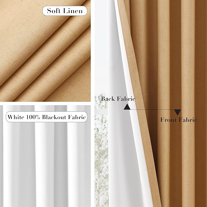 Joywell 100% Blackout Linen Curtains 96 Inch Long - Image 5
