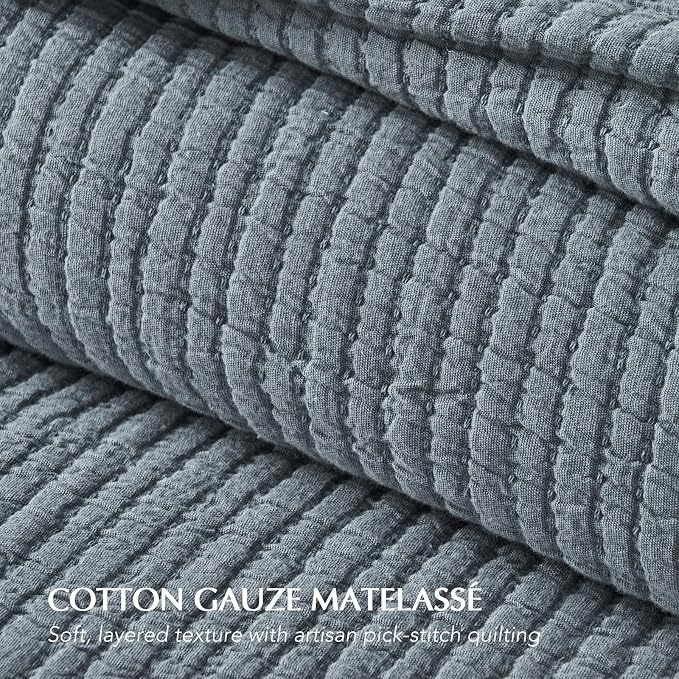 EVERGRACEHOME Cotton Gauze Matelassé Coverlet, King Size, Dusty Blue | Ultra - Image 4