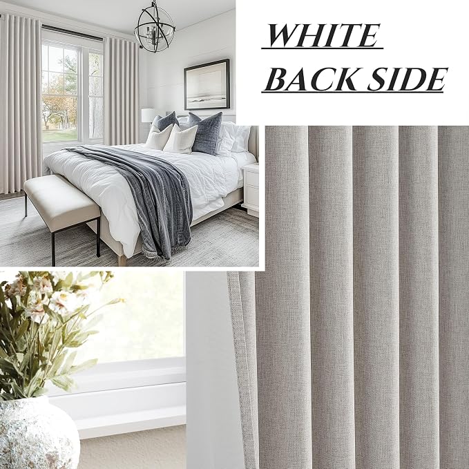 Pleat Linen Blend Room Darkening Curtains 92 Inch Length 2 Panels Set - Image 7