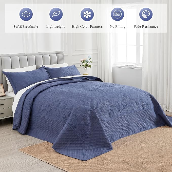 Navy Blue 138x122 Extra Wide Oversized King Quilts - Image 3