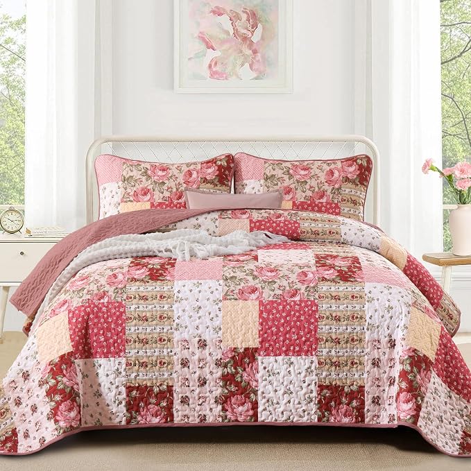 Anibedding Floral Patchwork Quilt Set Queen Size, Soft Lighweight Farmhouse by Anibedding