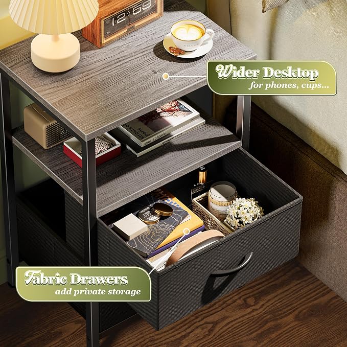 Huuger Night Stand with 2 Drawers, Bedside Table with Open Shelf | Wooden Top - Image 5