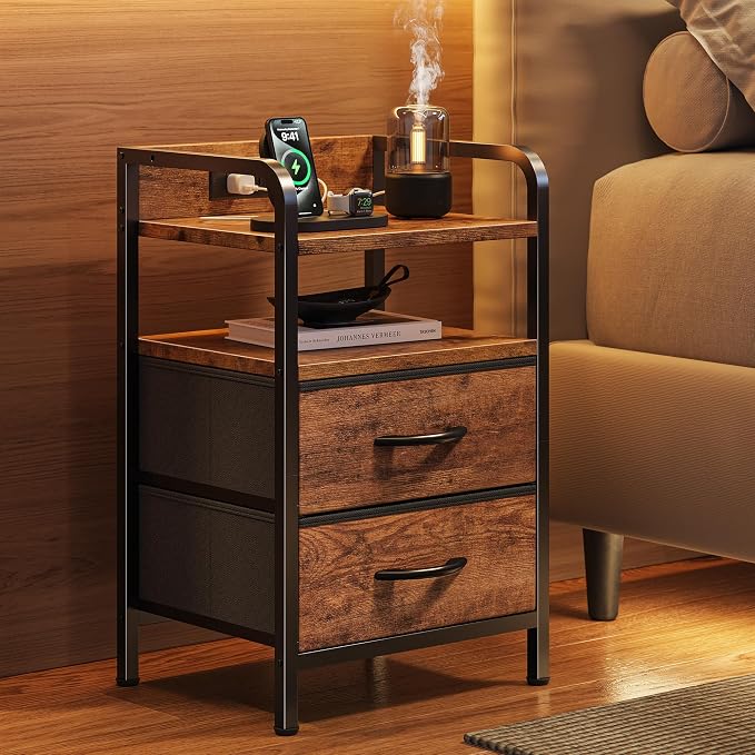 Huuger Nightstands Set of 2, Night Stand, Charging Station, USB-C Ports | 2 - Image 2