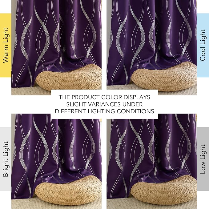NICETOWN Royal Purple Blackout Curtains 84 inch Long Wave Line Foil Print | - Image 7
