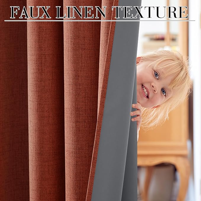 RYB HOME 100% Blackout Linen Textured Curtains 84 Inch Long - Image 3