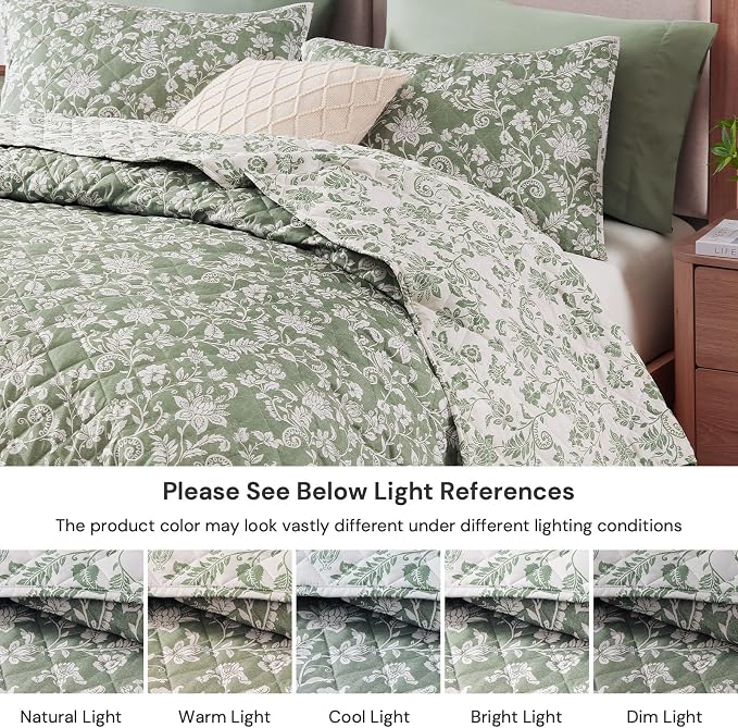 Oversized Queen Quilt Set-3 Pieces Soft Bedding Floral Reversible Coverlet | - Image 3