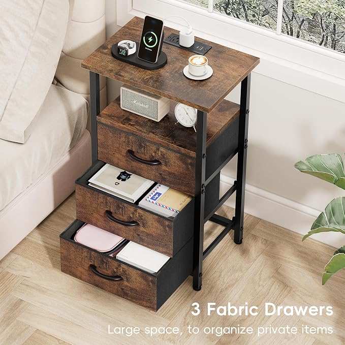 Night Stand with Charging Station, LED Nightstand - Image 9