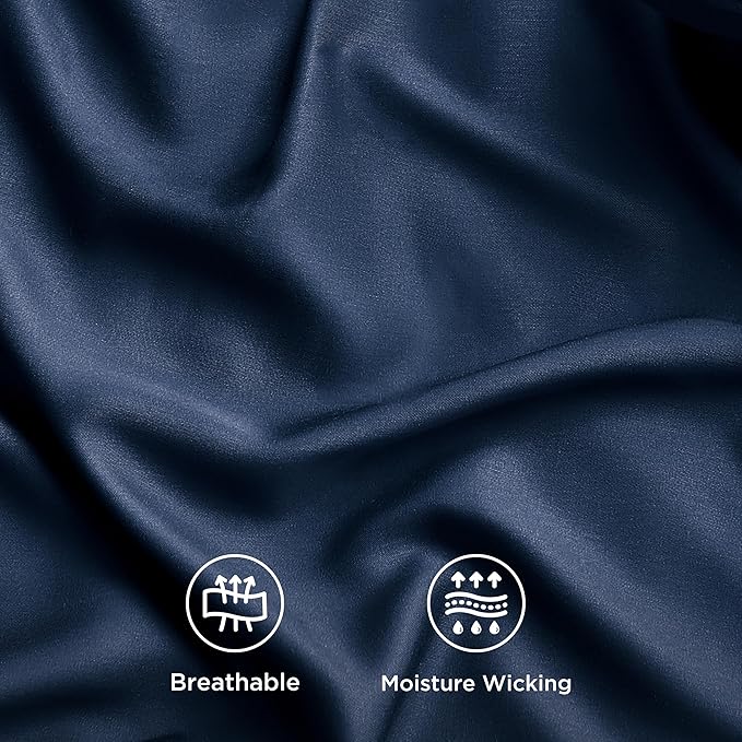 Bedsure California King Sheet Sets, Cooling Sheets for Hot Sleepers, Rayon Derived from Bamboo, Breathable & Soft, Deep Pocket Up to 16 Inches, Hotel Luxury Silky Bedding, Navy