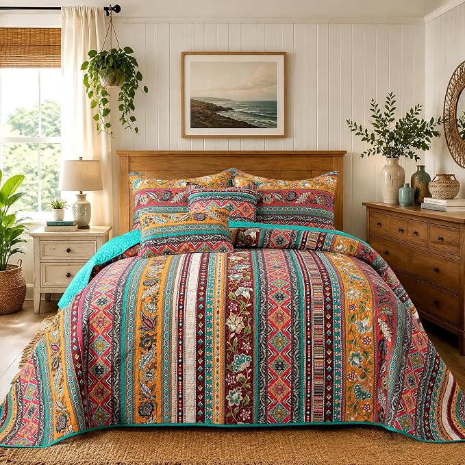VAPUTAR 100% Cotton Face Quilt Queen Size, Exquisite Quilt Bedding Set | Boho by VAPUTAR