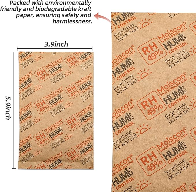 Wisesorb 49% Two-Way Humidity Control Packs for Guitars & Wooden Instruments - 70g Moisture Absorbers Acoustic Guitar Humidifier for Case Maintenance - Individually Wrapped Hydration Packets[5 PACK]