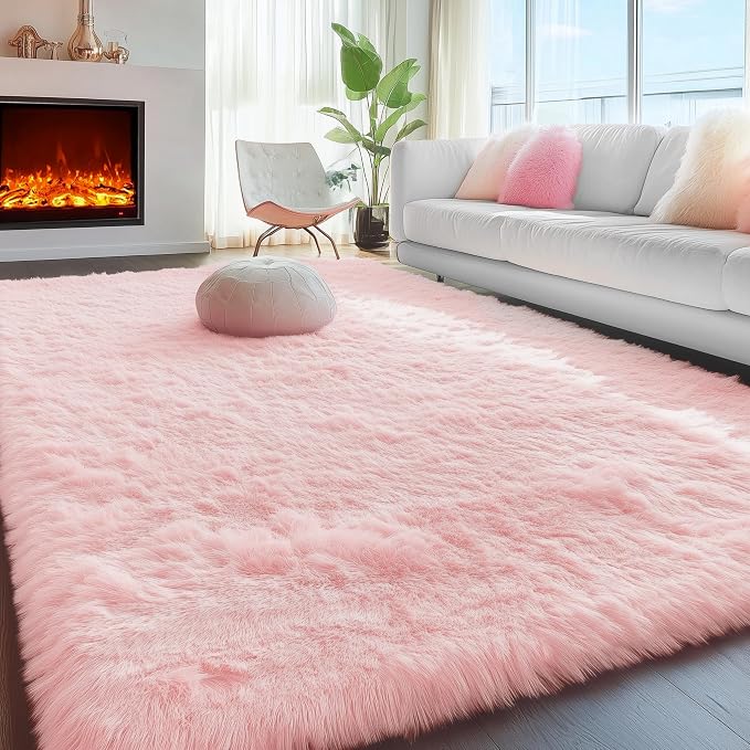 Pink Fluffy Shag Machine Washable Area Rugs - Image 5