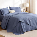 Love's cabin King Quilt Set Bluish Grey, Bed in a Bag King Size Bedding 7 Pcs by Lovescabin