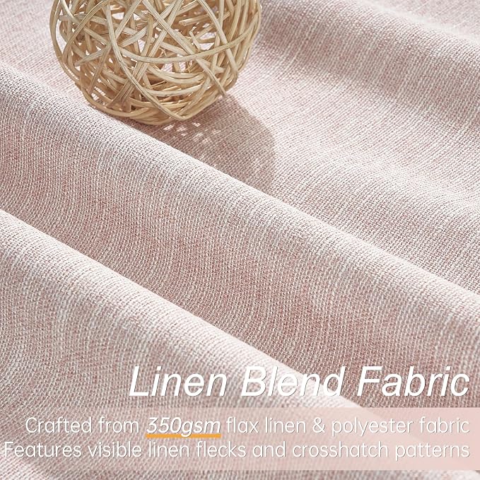Topfinel Soft Pink 100% Blackout Curtains Linen Blended Room Darkening Curtain - Image 2