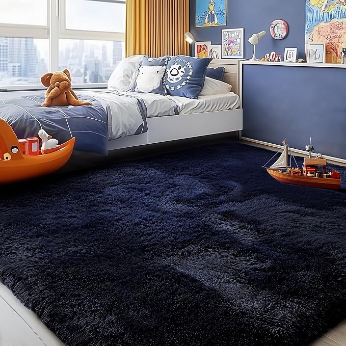 Dark Navy Blue Rugs for Living Room 5x8 Ft, Plush Area Rugs for Bedroom - Image 2