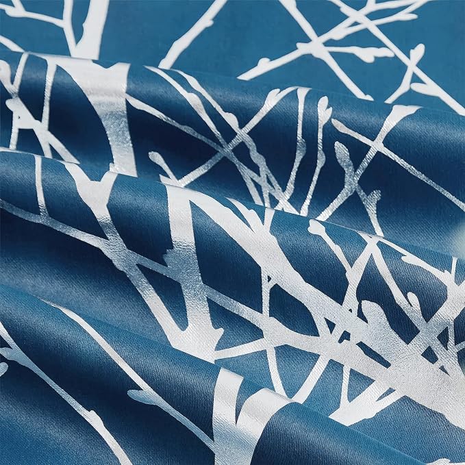 FMFUNCTEX 100% Blackout Navy Silver Foil Tree Curtains 63 Inch 2 Panels | - Image 7