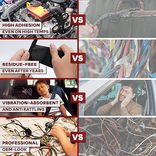 XFasten Wire Harness Tape, 3/4-Inch x 90 Feet, High Temp Wiring Loom Harness, Self-Adhesive Felt Cloth Electrical Tape for Automotive Engines, Noise Dampening, and Cable Protection