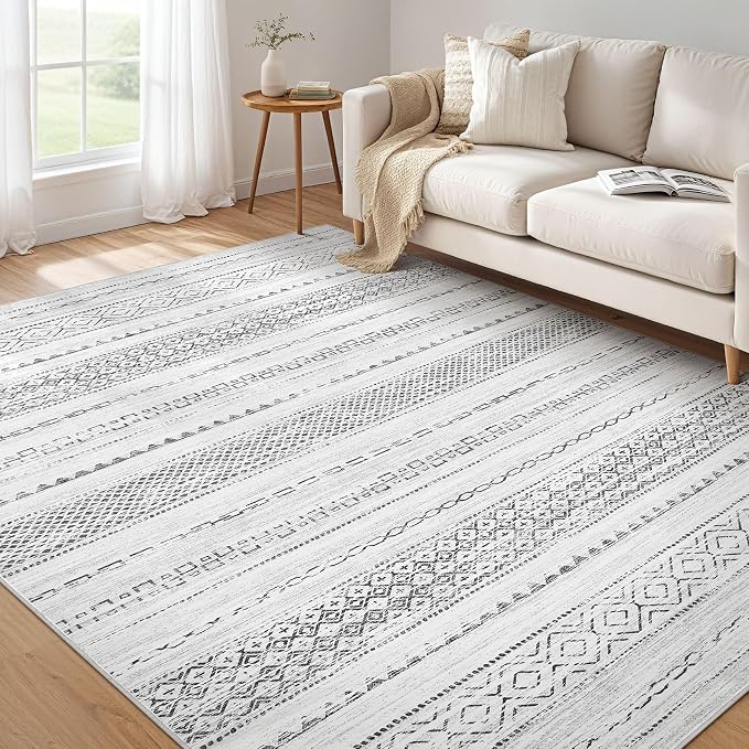 Nakagishi Boho 6x8 Area Rug Living Room Rugs Machine Washable Gray | Soft by NakagishiAreaRug