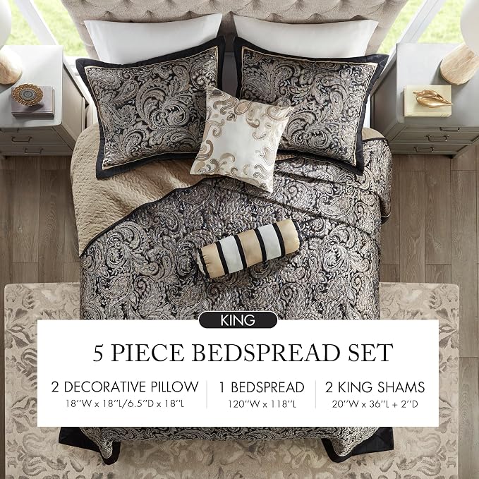 Madison Park Reversible Jacquard Quilted King Bedspread Set Black, All-Season - Image 7