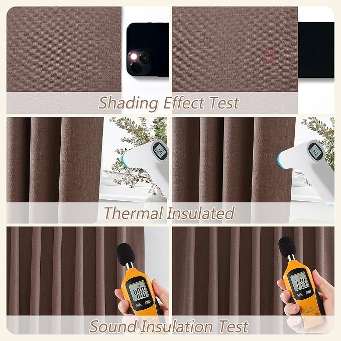 Cappuccino 100% Blackout Linen Curtains 84 Inch Length 2 Panels Set - Image 5