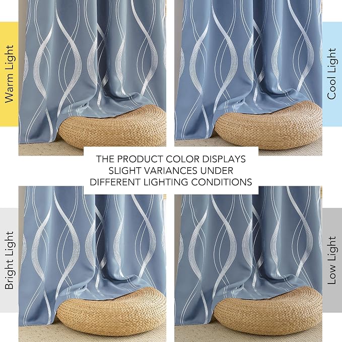 NICETOWN Dusty Blue Patterned Stripe Curtains, W52 x L84 inch | - Image 9