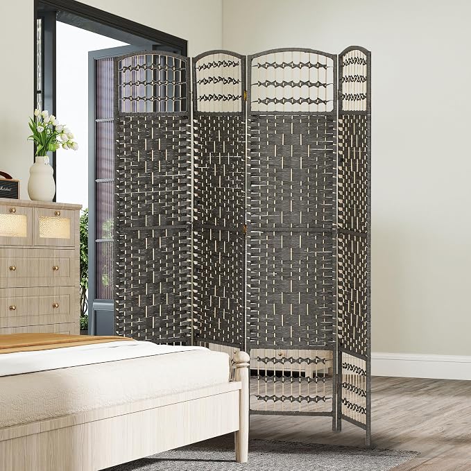 HOMCOM 4 Panel Room Divider, Folding Privacy Screen, Dark Gray | Room Separator - Image 8