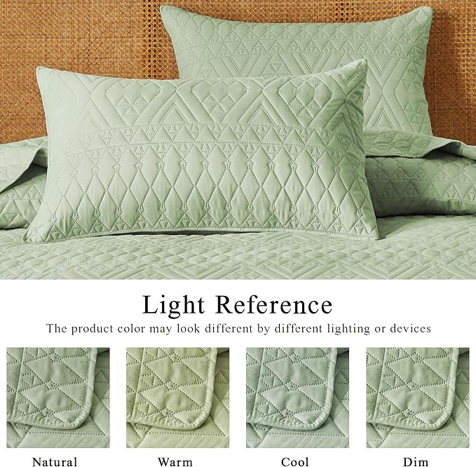 akkialla King/Cal King Size Quilt Bedding Set, Sage Green Lightweight - Image 4