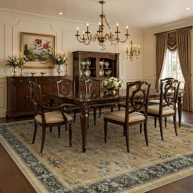 Vintage Taupe and Sage 10x14 Living Room Rug, Oriental Large Area Rug - Image 3