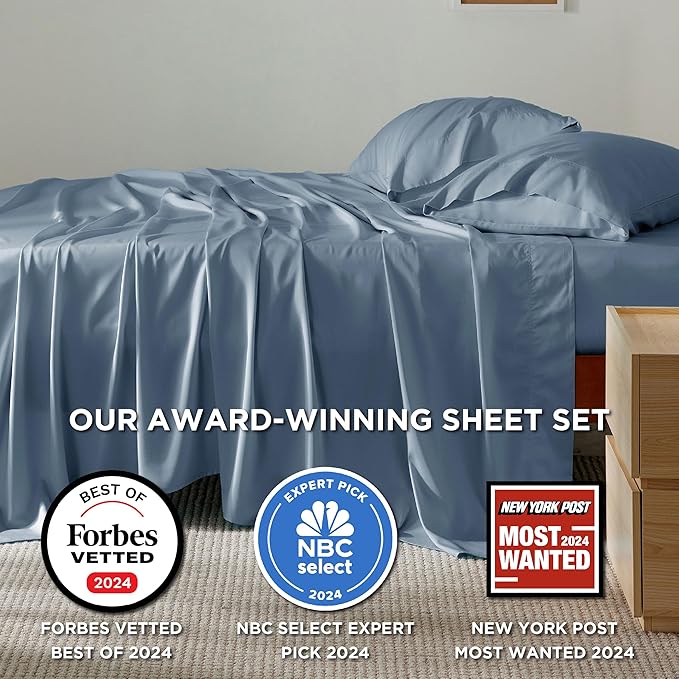Bedsure King Size Sheets Set, Cooling Sheets for Hot Sleepers, Rayon Derived from Bamboo, Breathable & Soft, Deep Pocket Up to 16 Inches, Hotel Luxury Silky Bedding, Dusty Blue