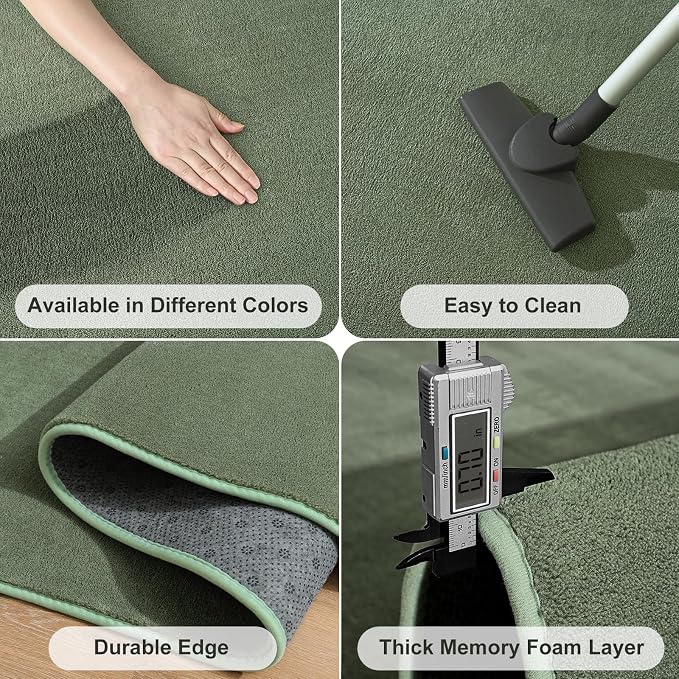 8x10 Area Rugs for Bedroom Living Room, Sage Green Memory Foam Rug | Thickened - Image 5