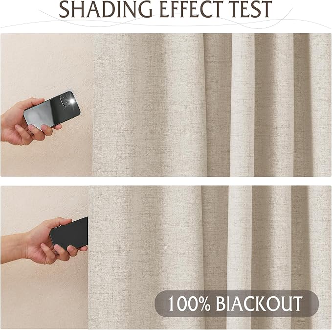 RYB HOME Linen Textured 100% Blackout Curtains Pinch Pleated & Back Tab Drapes - Image 5